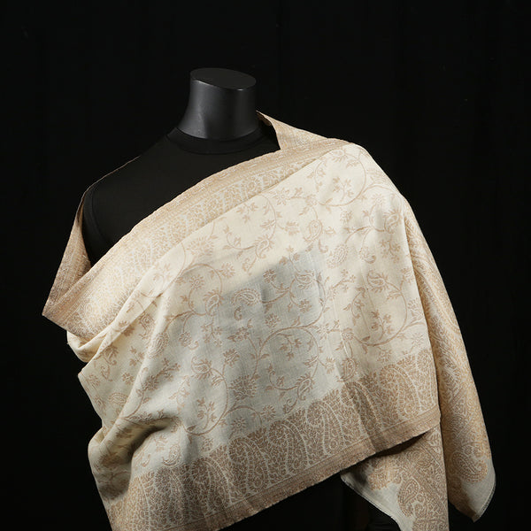 Handwoven Pashmina Shawl / Scarf / Stole - Kani Zari Border Cream