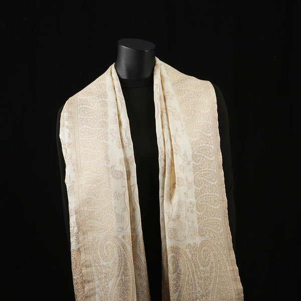 Handwoven Pashmina Shawl / Scarf / Stole - Kani Zari Border Cream