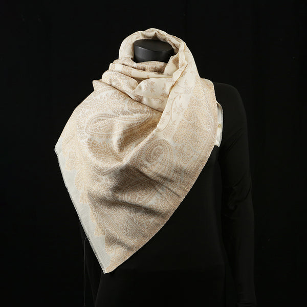 Handwoven Pashmina Shawl / Scarf / Stole - Kani Zari Border Cream