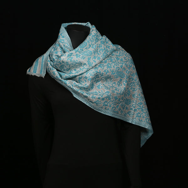 Handwoven Pashmina Shawl / Scarf / Stole - Light Blue