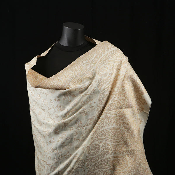 Handwoven Pashmina Shawl / Scarf / Stole - Kani Zari Border Cream