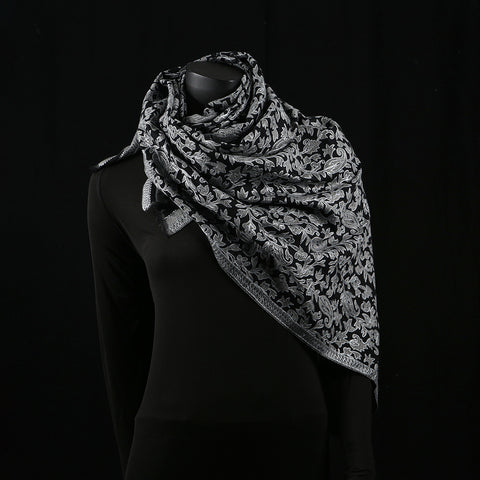 Handwoven Pashmina Shawl / Scarf / Stole - Black Kani