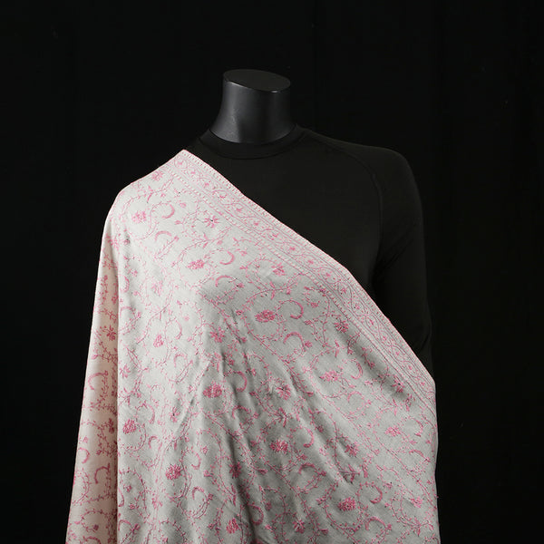 Hand Embroidered Pashmina Shawl / Scarf / Stole - Baby Pink Sozni