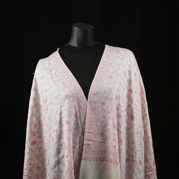 Hand Embroidered Pashmina Shawl / Scarf / Stole - Baby Pink Sozni