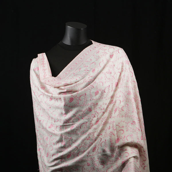 Hand Embroidered Pashmina Shawl / Scarf / Stole - Baby Pink Sozni