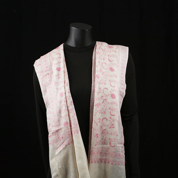 Hand Embroidered Pashmina Shawl / Scarf / Stole - Baby Pink Sozni