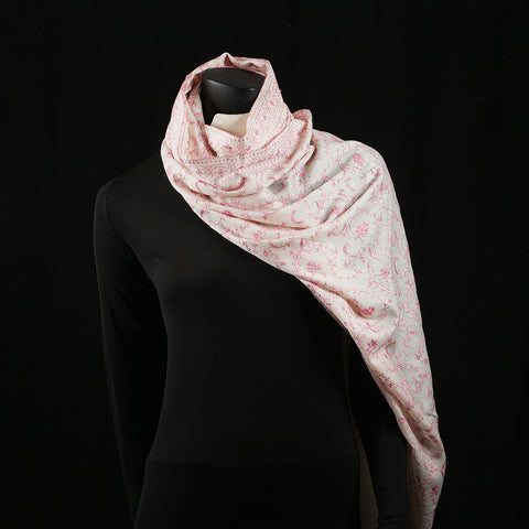 Hand Embroidered Pashmina Shawl / Scarf / Stole - Baby Pink Sozni