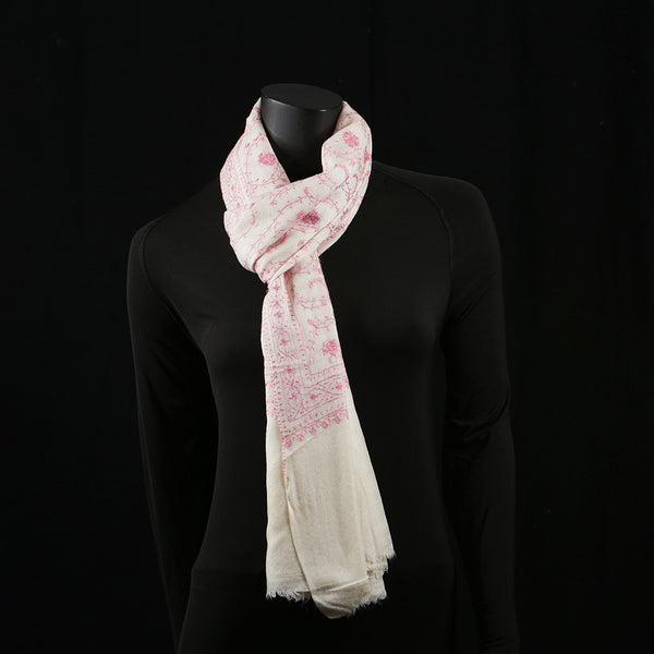 Hand Embroidered Pashmina Shawl / Scarf / Stole - Baby Pink Sozni