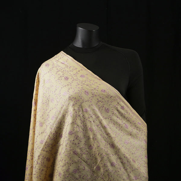 Hand Embroidered Pashmina Shawl / Scarf / Stole - Sozni Egg Nog