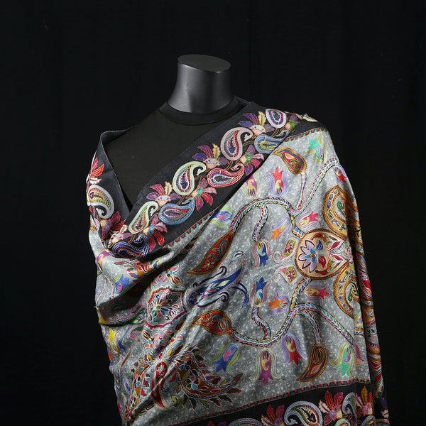 Handwoven Pashmina Shawl / Scarf / Stole - Paisley Jaal Kalamkari