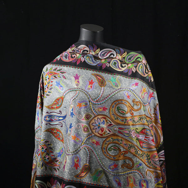 Handwoven Pashmina Shawl / Scarf / Stole - Paisley Jaal Kalamkari
