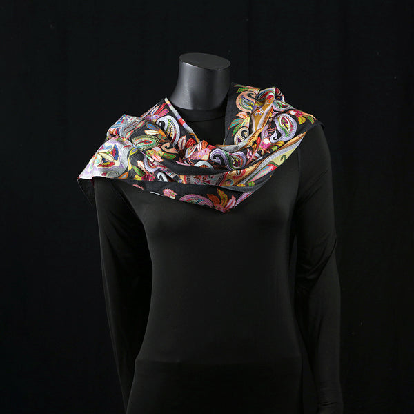 Handwoven Pashmina Shawl / Scarf / Stole - Paisley Jaal Kalamkari