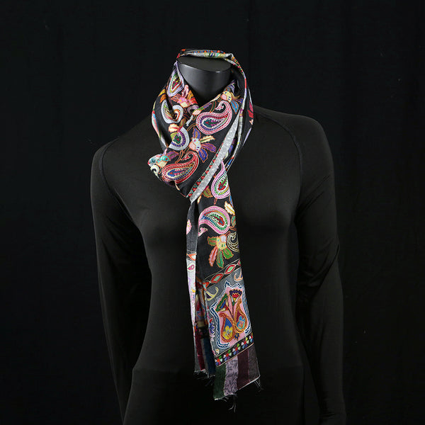 Handwoven Pashmina Shawl / Scarf / Stole - Paisley Jaal Kalamkari