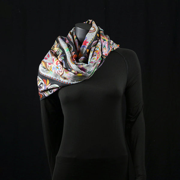Handwoven Pashmina Shawl / Scarf / Stole - Paisley Jaal Kalamkari