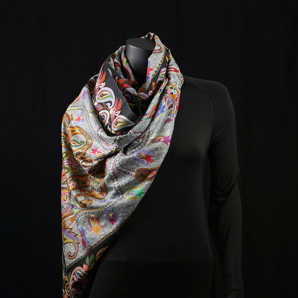 Handwoven Pashmina Shawl / Scarf / Stole - Paisley Jaal Kalamkari