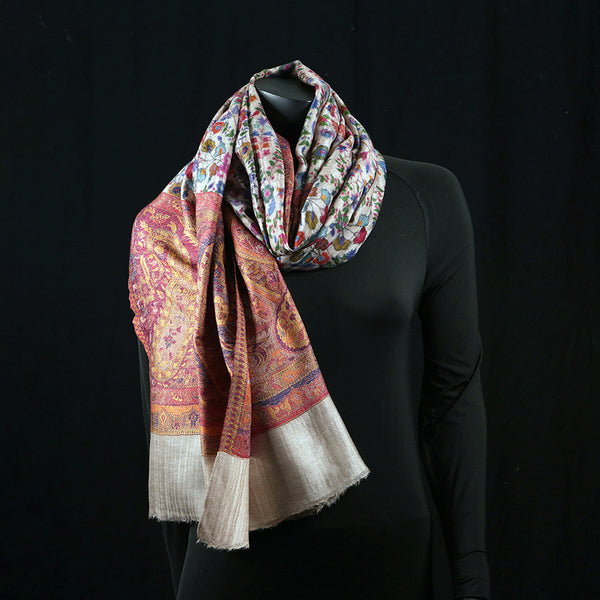 Handwoven Pashmina Shawl / Scarf / Stole  - Kalamkari Kairi Pallu
