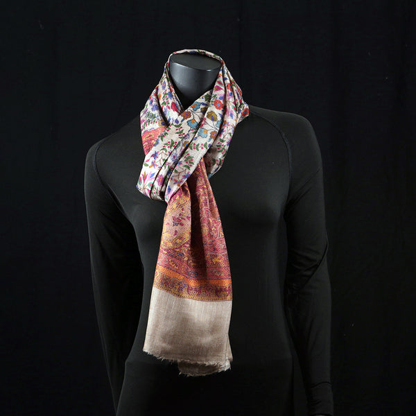 Handwoven Pashmina Shawl / Scarf / Stole  - Kalamkari Kairi Pallu