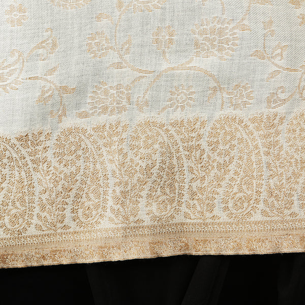 Handwoven Pashmina Shawl / Scarf / Stole - Kani Zari Border Cream