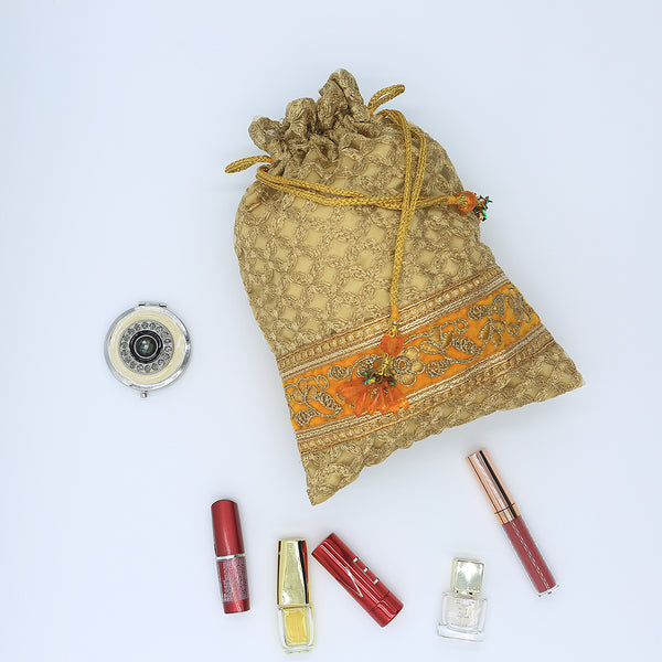 Handmade Potli Bag - Orange Gold