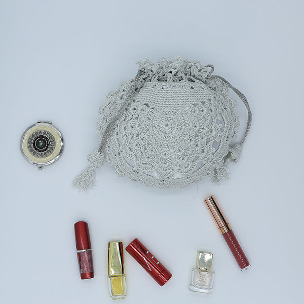 Hand Crochted Batua Bag - Pearl Grey