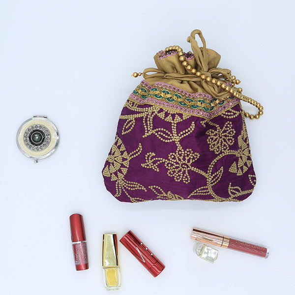 Handmade Potli Bag Purple Pearls