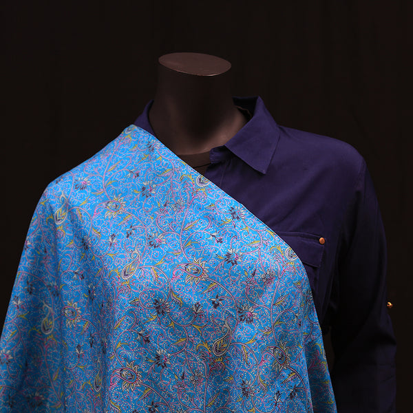 Pure Handwoven Silk Scarf - Blue Paisley