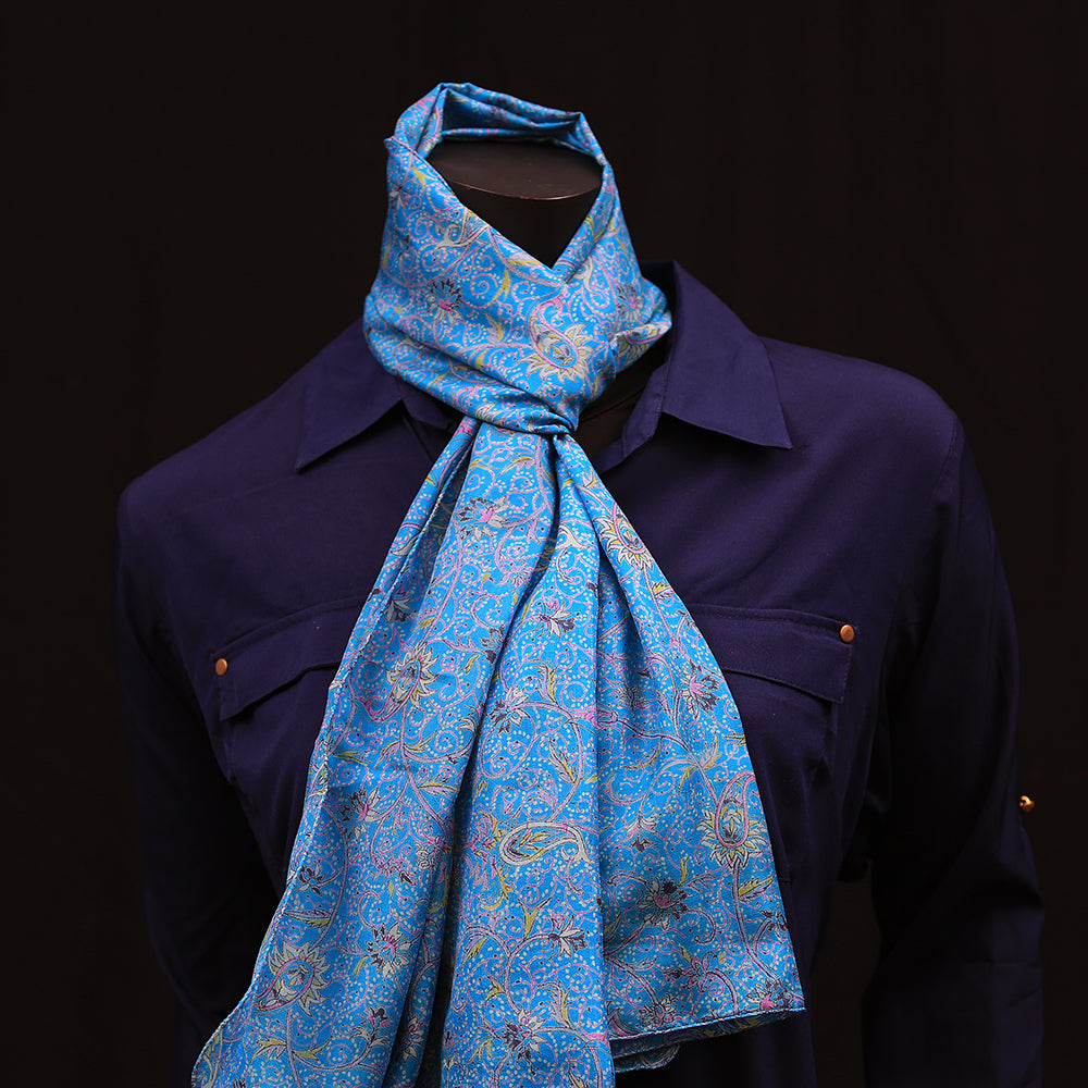 Pure Handwoven Silk Scarf - Blue Paisley