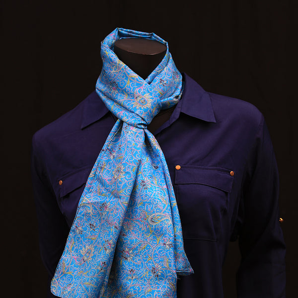 Pure Handwoven Silk Scarf - Blue Paisley