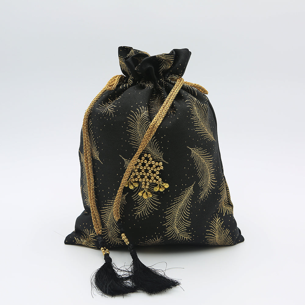 Handmade Potli Black Gold Leaf