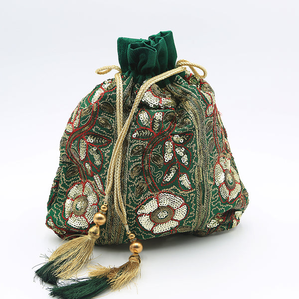 Handmade Potli Bag Green Sequins