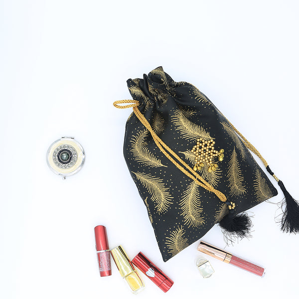 Handmade Potli Black Gold Leaf