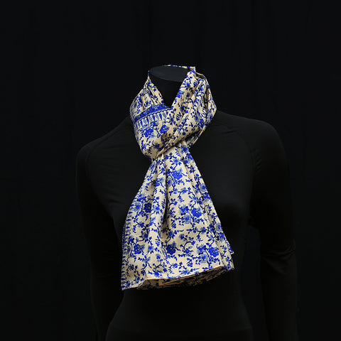 Pure Handwoven Silk Scarf - Blue Flowers