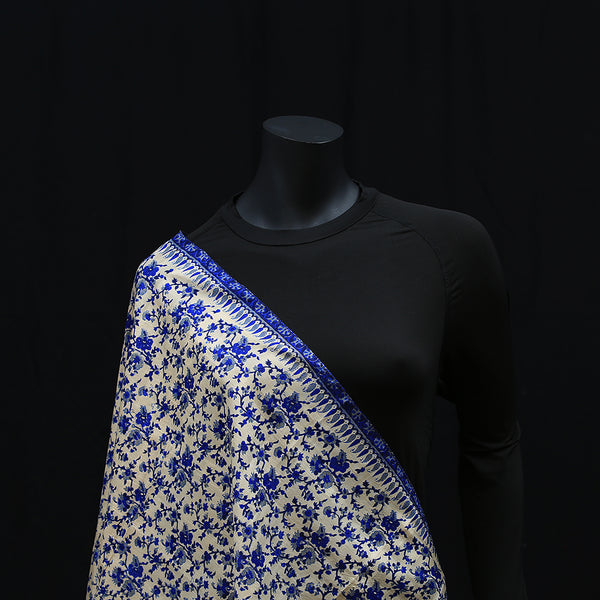 Pure Handwoven Silk Scarf - Blue Flowers