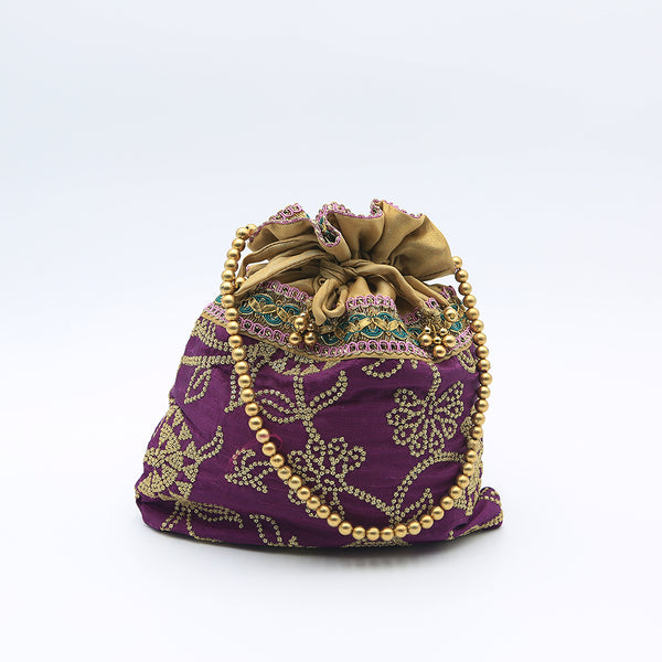 Handmade Potli Bag Purple Pearls