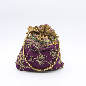 Handmade Potli Bag Purple Pearls