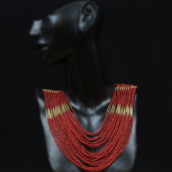 Handmade Traditional Jewellery Multi strand -  Ruby Red