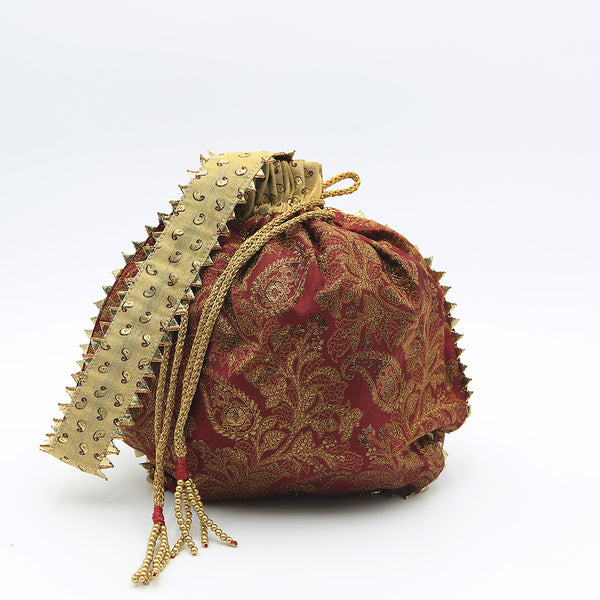 Handmade Batua Bag - Red Zari