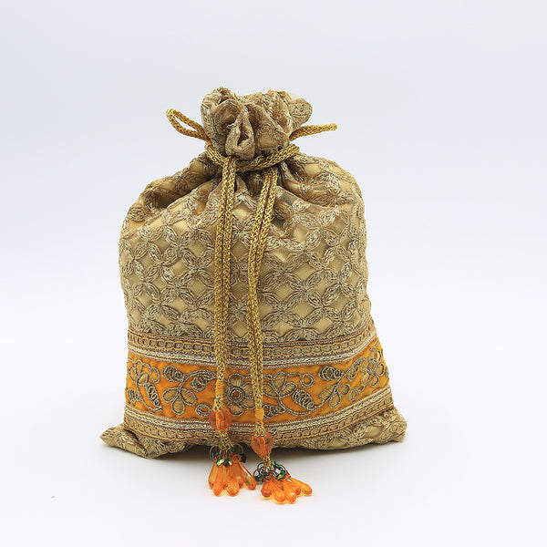 Handmade Potli Bag - Orange Gold