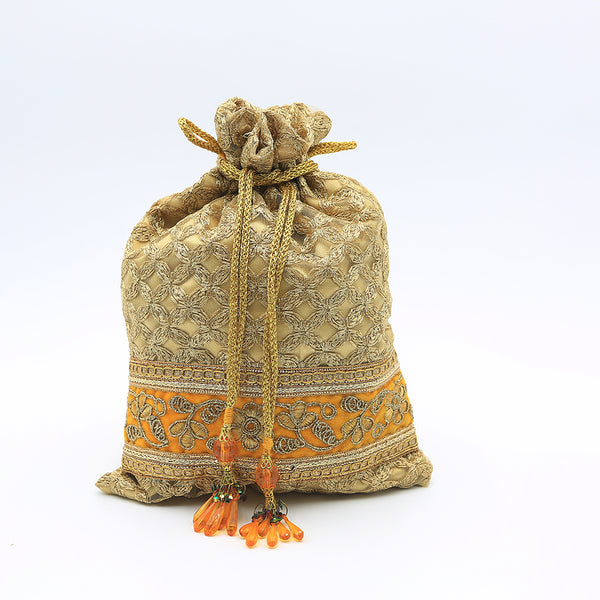 Handmade Potli Bag - Orange Gold