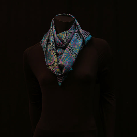 Handwoven Pure Silk Scarf - Blue Paisley