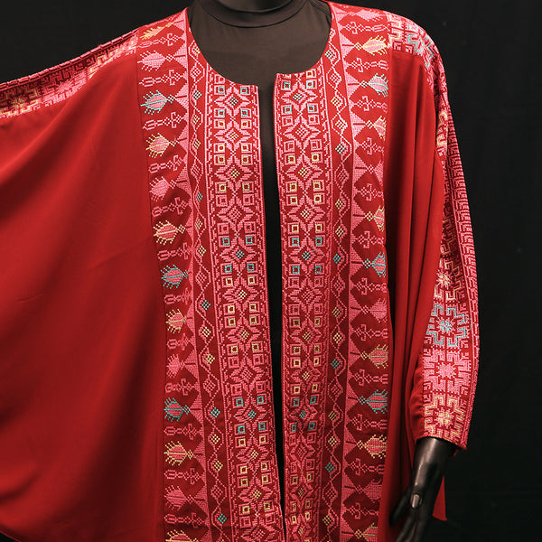Embroidered Cape Dress - Red on fire
