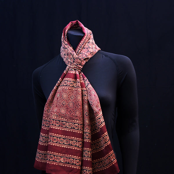 Hand printed Silk Scarf - Wine Red