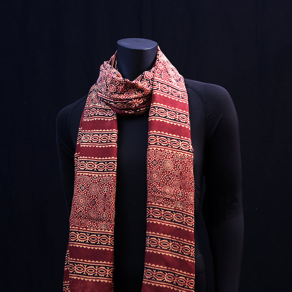 Hand printed Silk Scarf - Wine Red