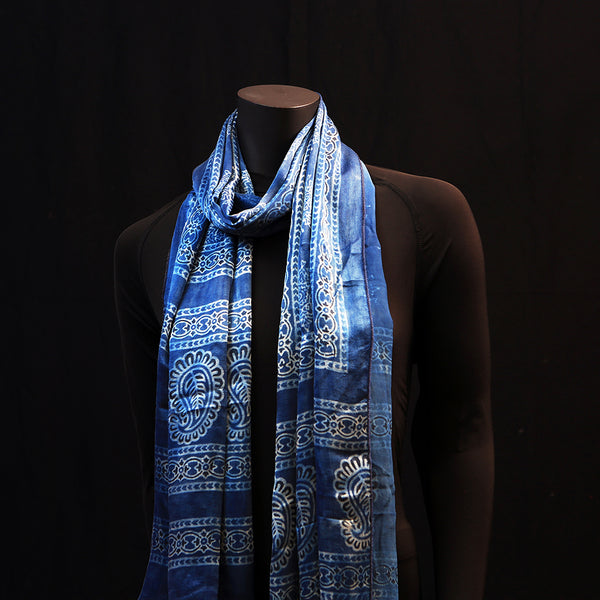 Hand printed Silk Scarf - True Blue
