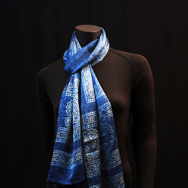 Hand printed Silk Scarf - True Blue