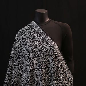 Hand printed Wide Silk Scarf - In Black & White