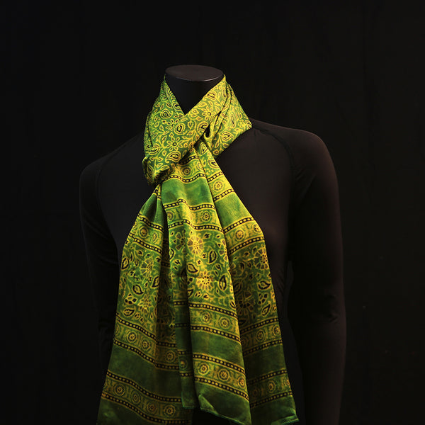 Hand printed Silk Scarf - Emerald green