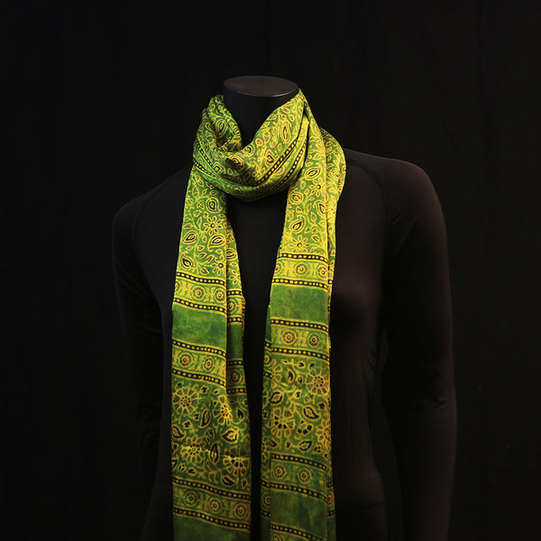 Hand printed Silk Scarf - Emerald green