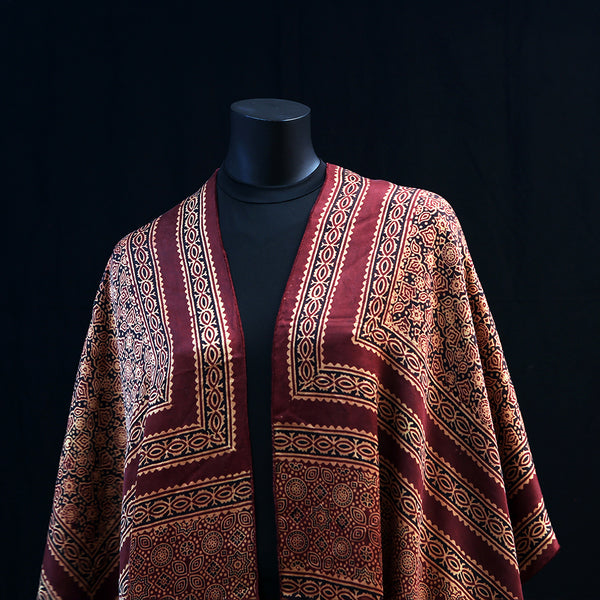 Hand printed Silk Scarf - Wine Red