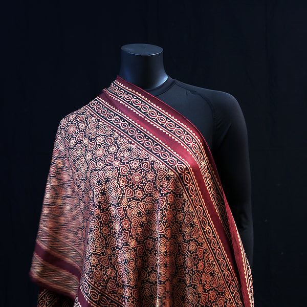 Hand printed Silk Scarf - Wine Red